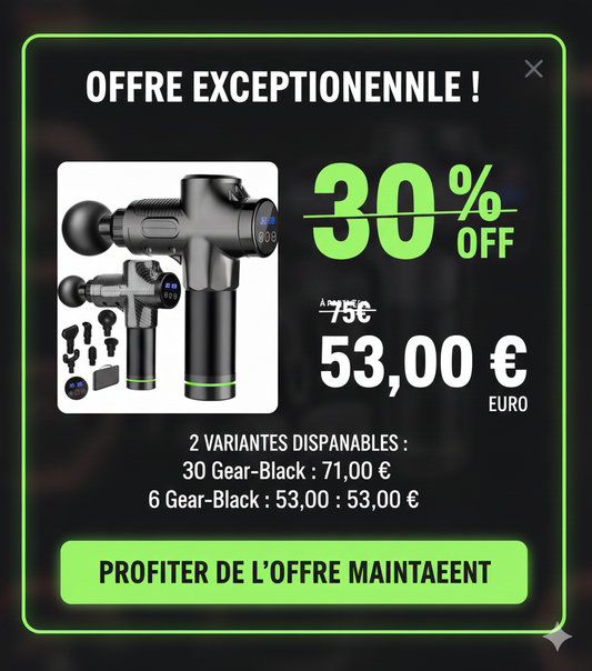 Pistolet de Massage Musculaire à Percussion – 6 ou 30 Vitesses – Récupération Sportive Haute Performance